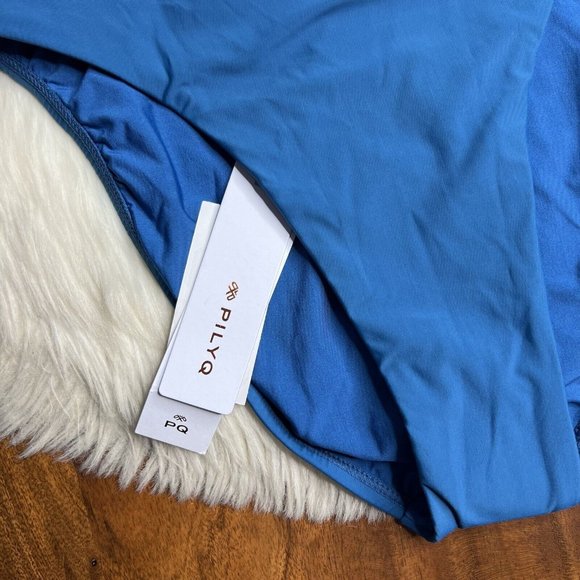 PilyQ Women's Size Large‎ Island Blue White High Waisted Bikini Bottom Swimwear - Picture 2 of 8